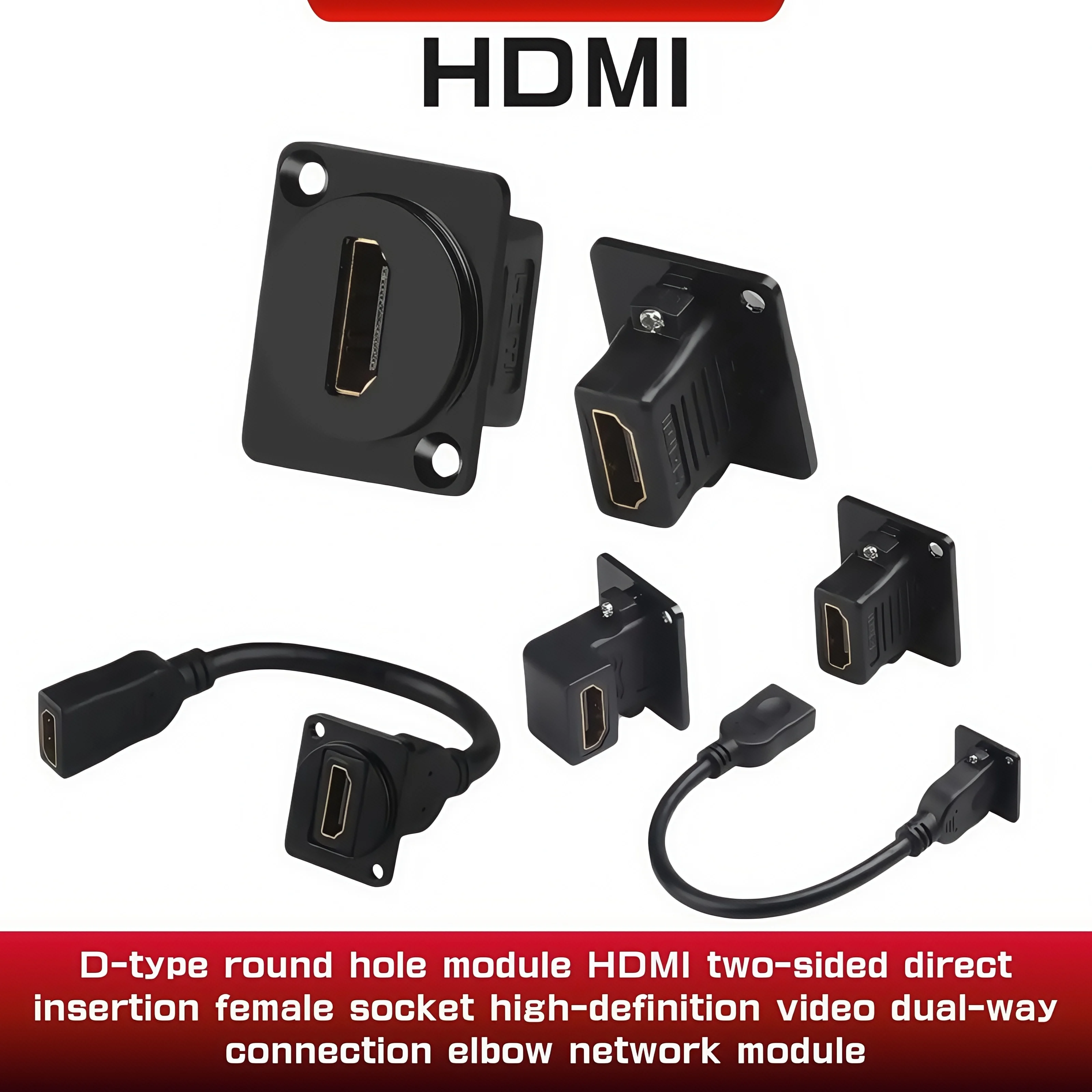HDMI Two-Sided Direct Plug Female Socket High-Definition Video Dual-Way Connection Elbow Network Module Type D