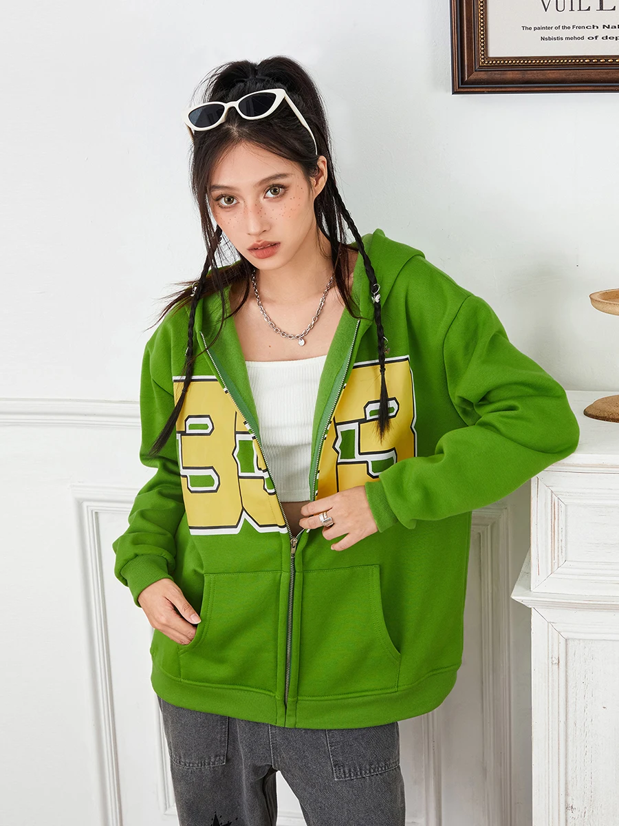 

Women Oversized Zip Up Hoodie Graphic Sweatshirt Y2K Long Sleeve Spring Fall Jackets for Teen Girls