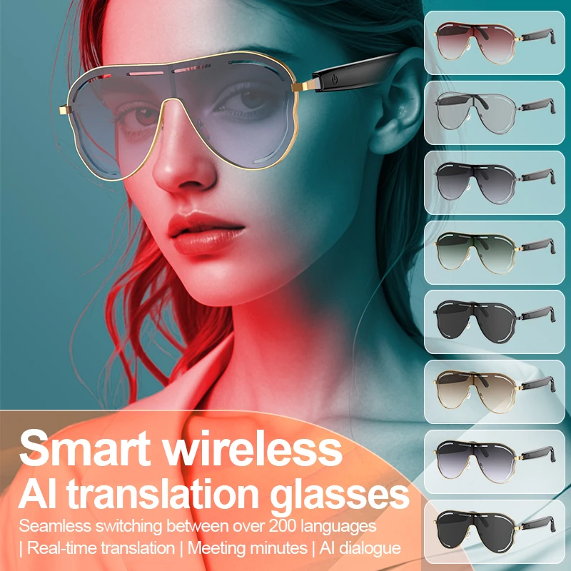 

Smart Glasses AI Real-Time Translation ENC Noise Reduction 30H Battery Life RC Music Sunglasses
