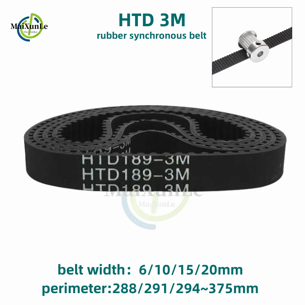 HTD 3M Synchronous Timing belt width 6/10/15/20mm length 288/291/294/297/300/303/306/309/312/315/318~375mm Rubber closed Belt