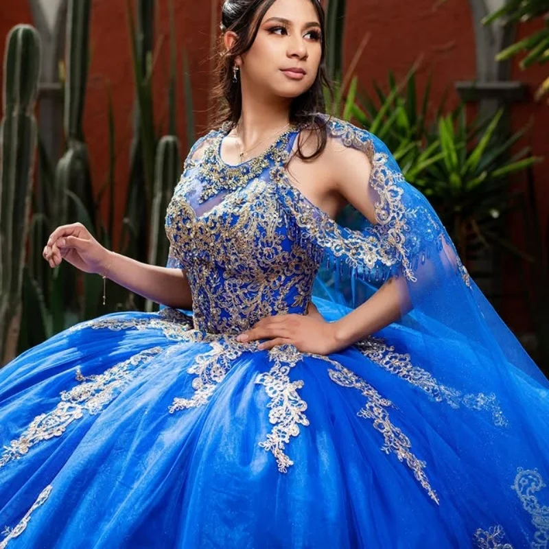 

Customized royal blue Quinceanera Dresses Off the Shoulder Crystal Sequin decal Lace Long tail Vestido De 15 Quinceanera