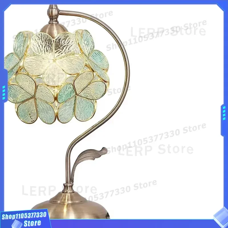 Pink Flower Glass Metal Desk Lamp Modern Home Decoration for Bedroom Living Room Office Table Light Fixture Aesthetic Decor