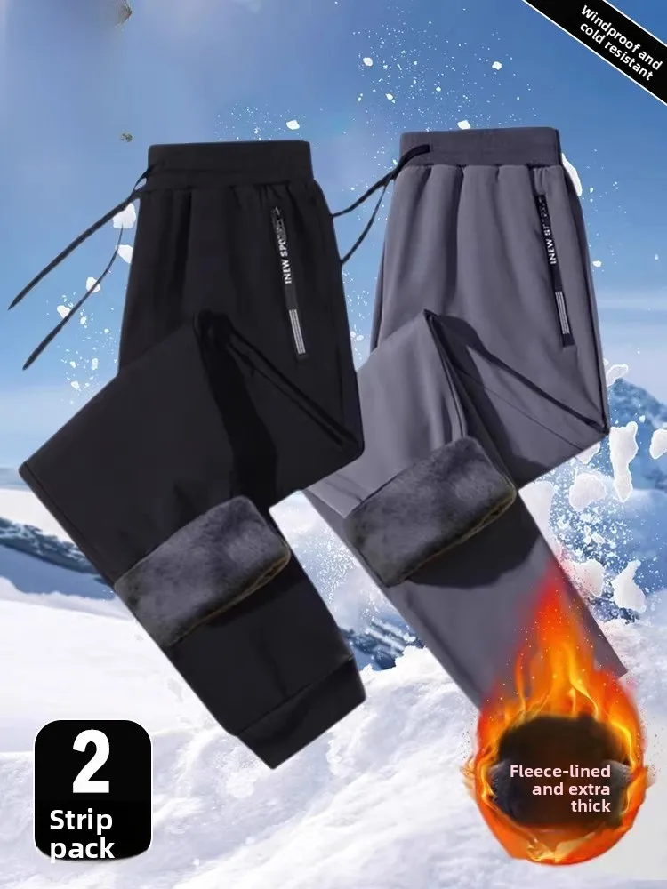 

Men's Winter Fce Lined Thiened Wear Resistant Autumn Loose Straight Leg Pants Sweatpants Youth Faion Urban Sle