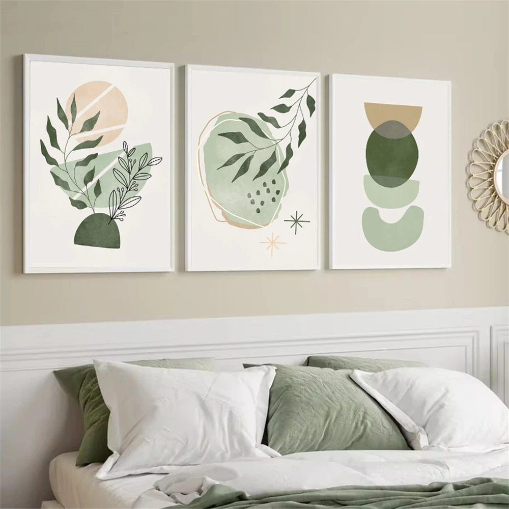 مجردة بوهو حكيم النباتات الخضراء هندسية الرسم على لوحات القماش الجدارية الشمال الملصقات والمطبوعات جدار صور لغرفة المعيشة ديكور