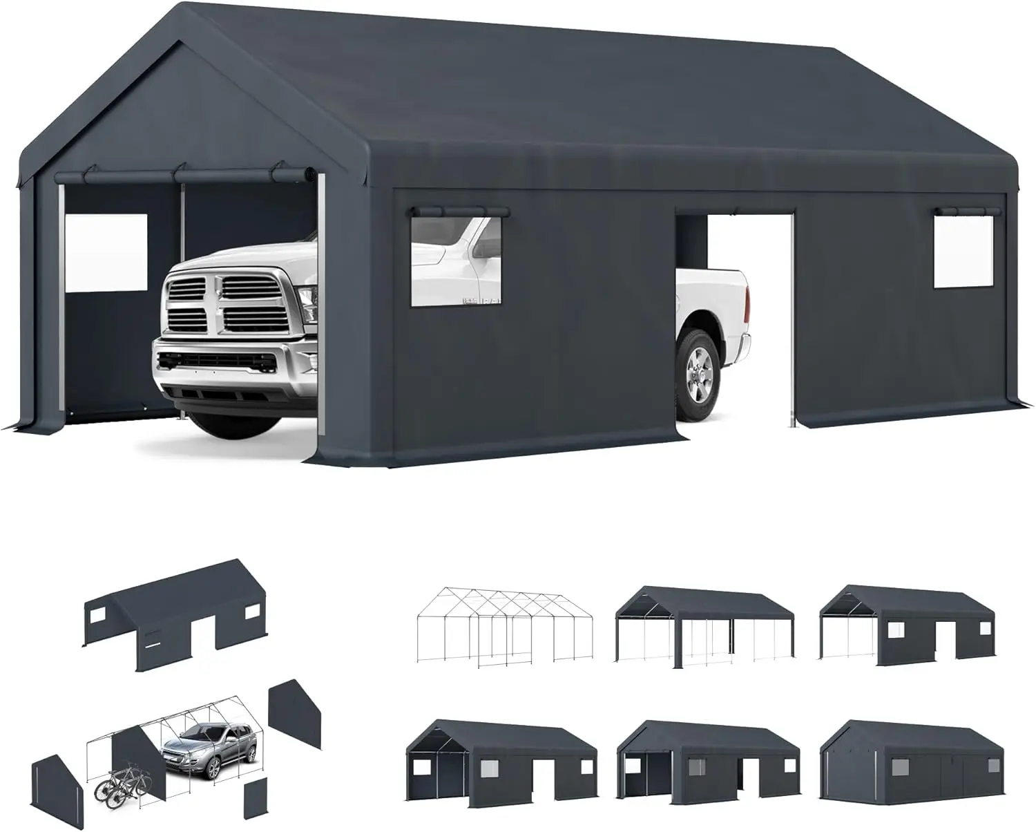 

13x24ft Carport Heavy Duty Storage Shed Outdoor Anti-Snow Portable Canopy Shelter with Doors Garage Tent for Utv Boat Truck