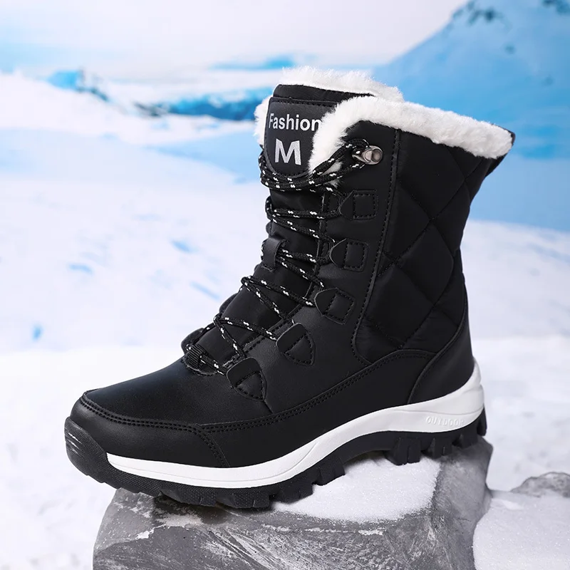 

Winter Women's Snow Boots High Top Plus Velvet Women's Cotton Shoes Outdoor Warm Casual Shoes Comfortable Non-slip Hiking Boots