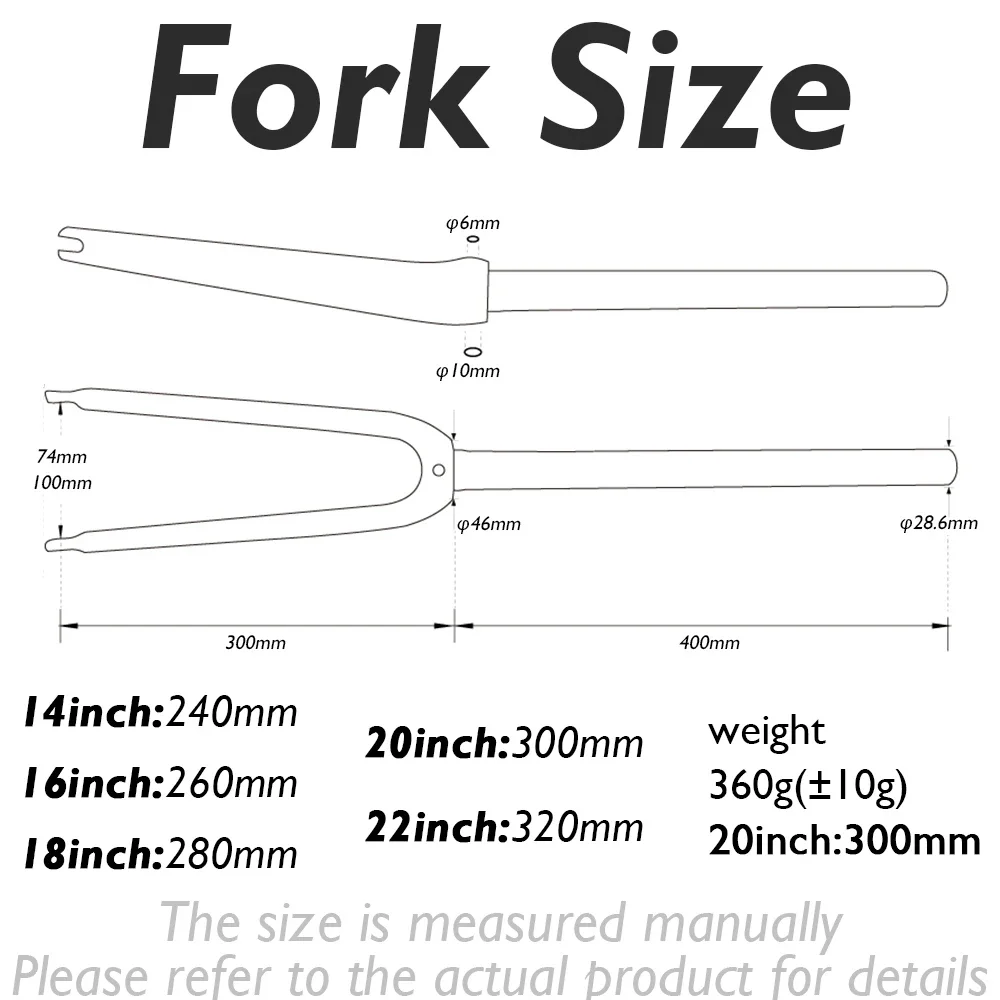 ODINZUES-Carbon Fiber Folding Bike Fork, BMX Fork, V Brake, Cycling Parts, 3K Glossy Bike, 28.6mm, 14- 22 Inch