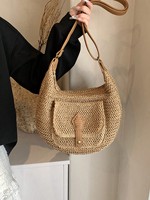 New Fashionable Straw Bag Shoulder Bag New Trendy Shoulder Crossbody Bag Women's Versatile Straw Saddle Bag