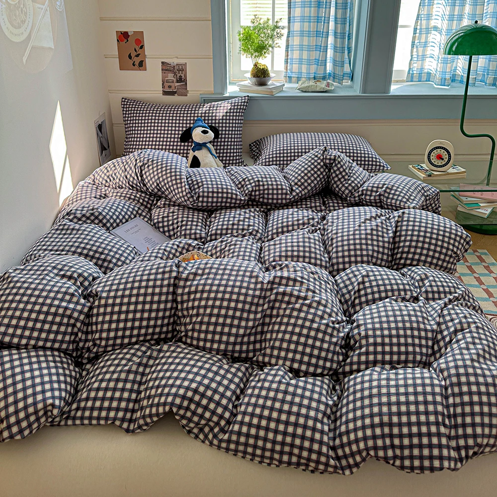 Duvet Cover Bedding Set Twin Full Queen King Size 135x200 Nordic Quilt Cover 240x220 Double Single Grid Bed Linen 200x200