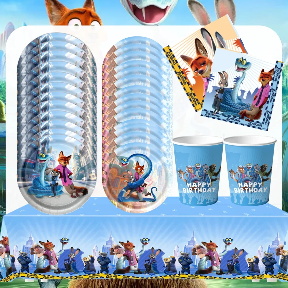 

Zootopia Birthday Party Decoration Cute Judy Nick Tableware Set Kits Paper Cup Plate Tablecloth Napkins Party Event Supplies