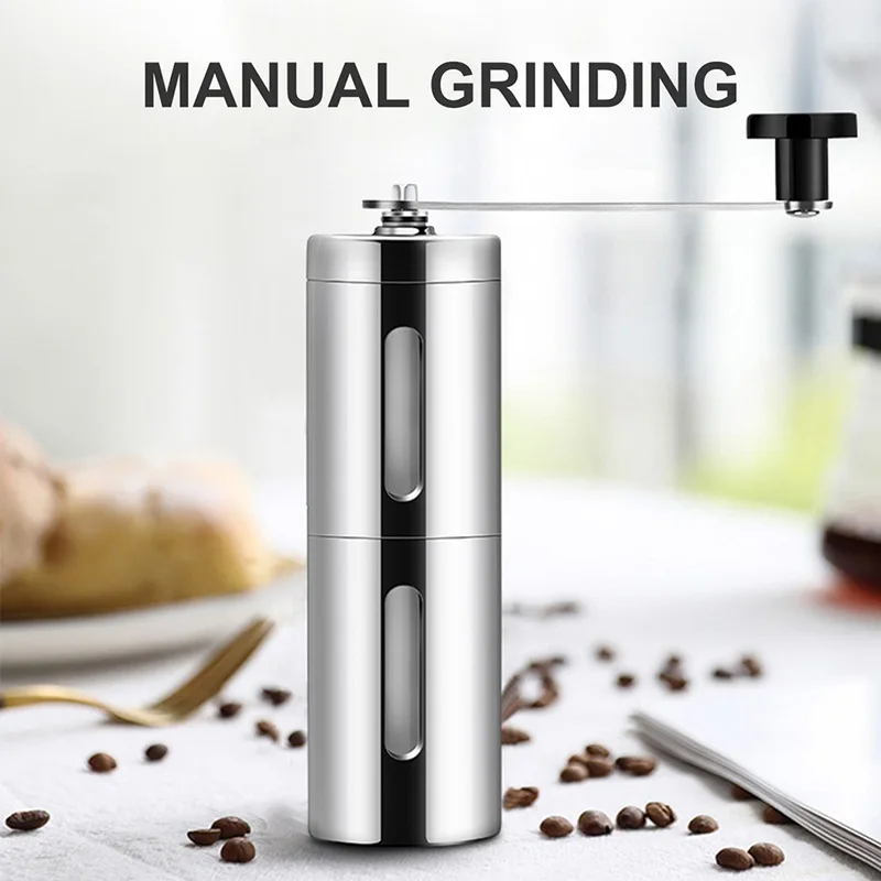 Manual Handhold Coffee Grinder Portable Fineness Adjustable DIY Dual View Window Stainless Steel Hand-Crank Shaking Miller Tool