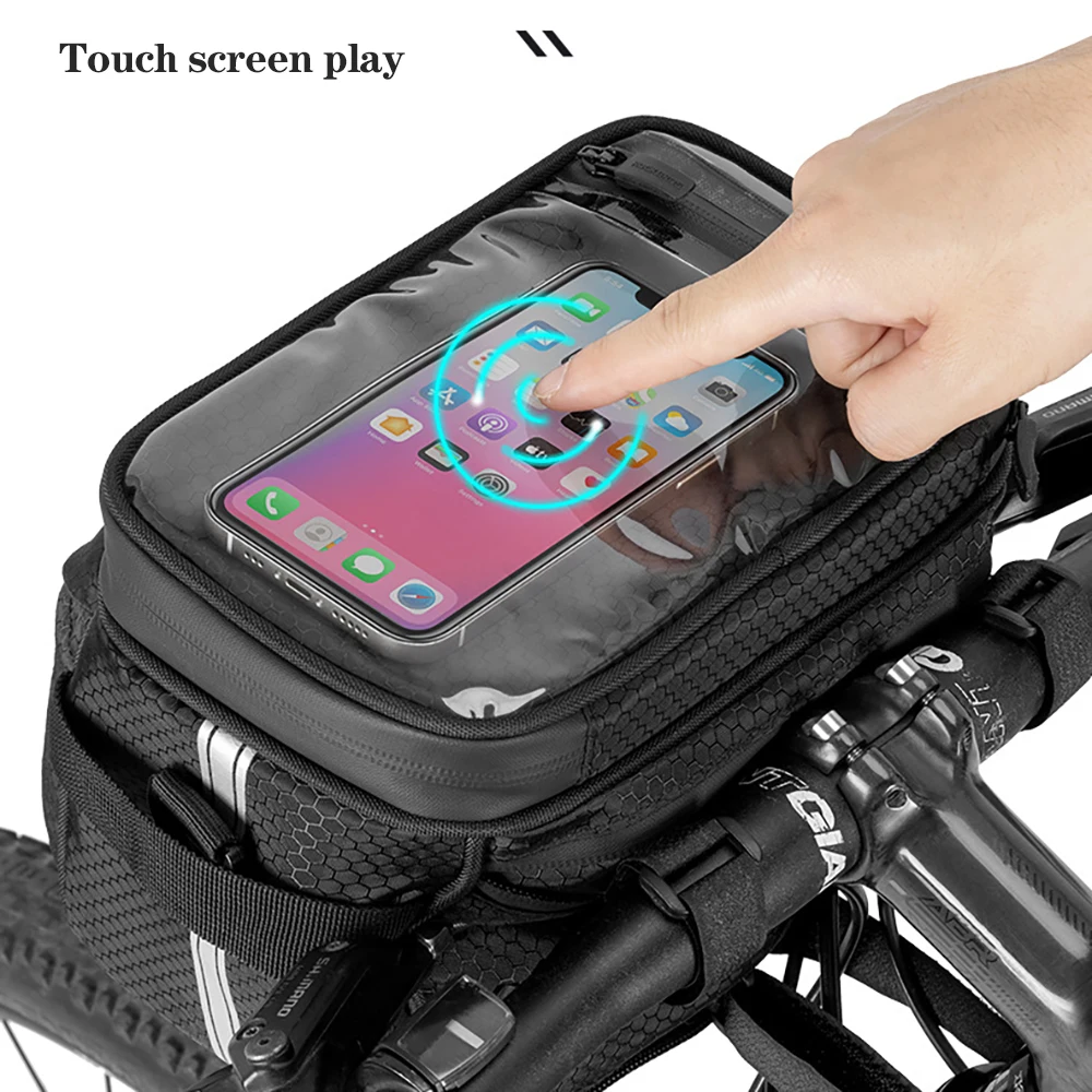 

ROCKBROS Bicycle Front Handlebar Bag Outdoor Bike Reflective Strap Touchable Phone Pouch Riding Bag Cycling Front Tube Basket