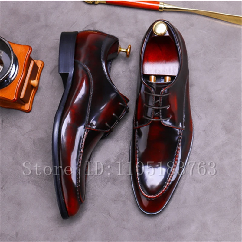 

Men Patent Leather Wedding Shoes Pointed Toe Lace Up Flats Handmade Business Party Formal Dress Oxford Shoes