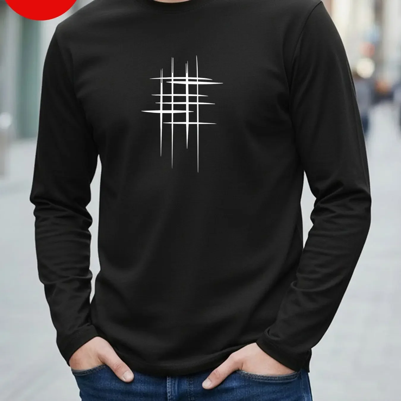 New 100% cotton men's and women's autumn round neck long sleeved T-shirt, simple scratch pattern printed breathable fabric