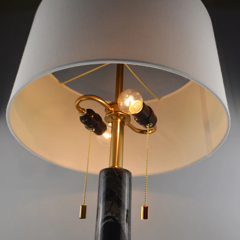 Antique Interior Table Lamp Brass Black Marble