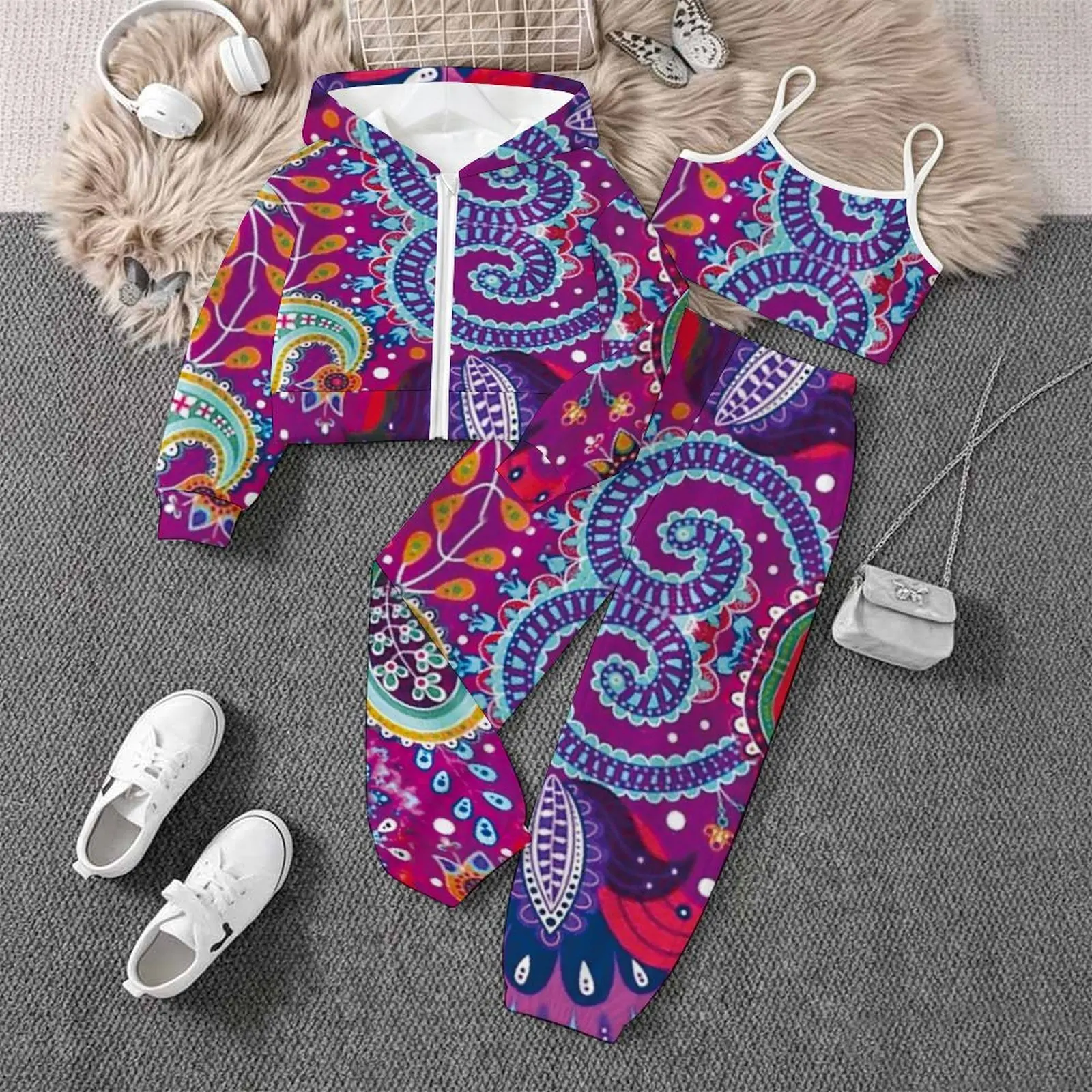 Fashion Coat Everyday Vest Daily Pants Children's Jogging Pants Casual Pants Autumn Winter Girls' Printed Three Piece