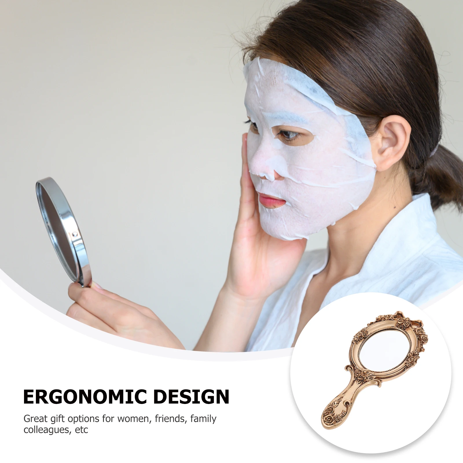 

Delicate Handheld Mirror Retro Style Portable Makeup Tool Lightweight Compact Size Ergonomic Handle for Women Beauty