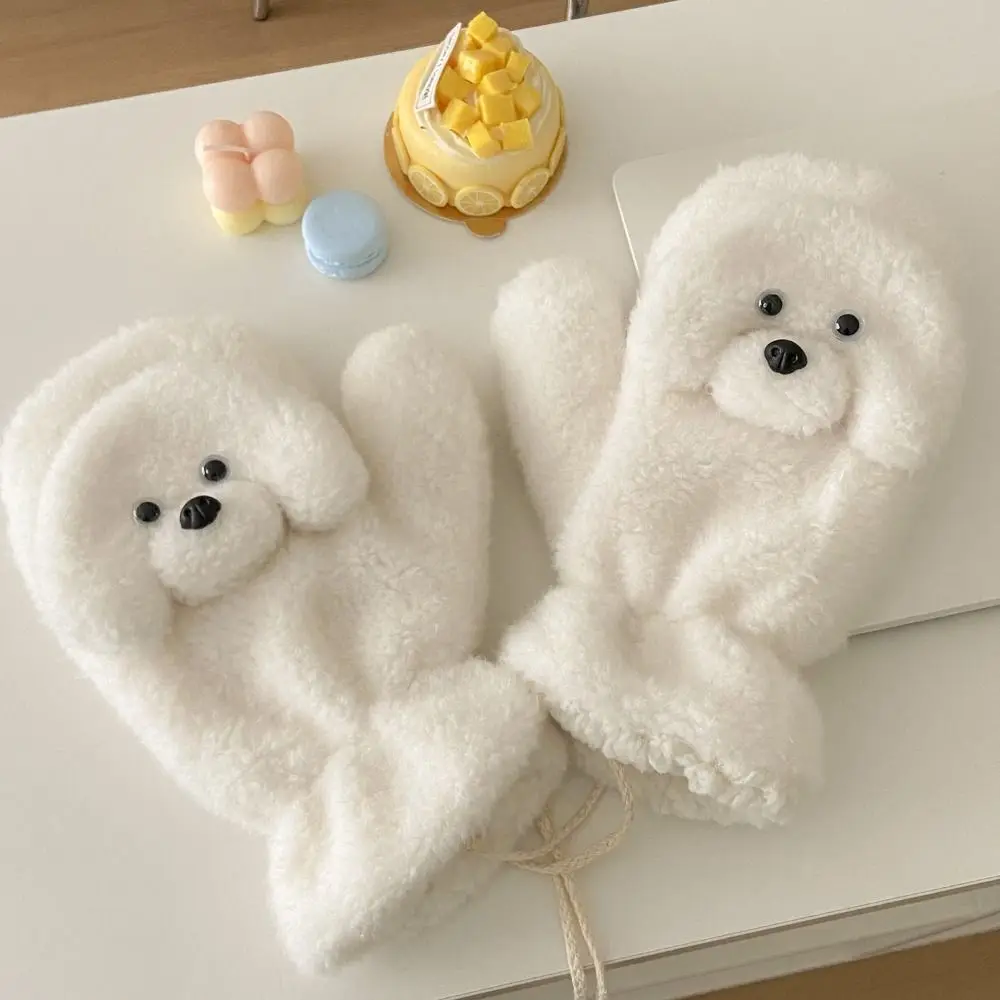 Fashion Cute Puppy Fur Gloves Warm Cartoon Dog Gloves Thicken Plush Toy Poodle Mitten Girls