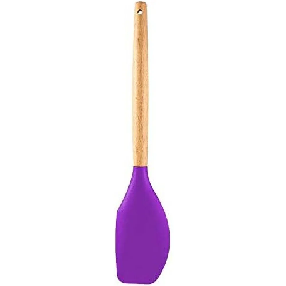 Silicone Spatula with Wooden Handle, Heat Resistant Food Grade Baking Scraper, Non-Stick Kitchen Cooking Utensil, Purple, 1 Pack
