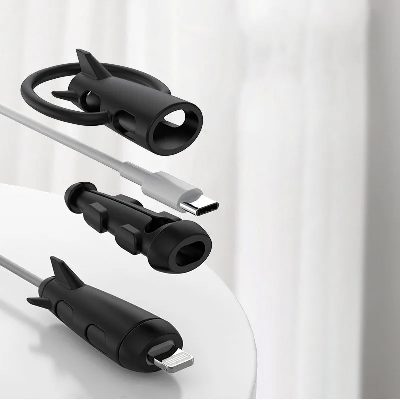 Mobile Data Cable Protective Case 2-in-1 Bundled Storage with Silicone Charging Cable Head Cover