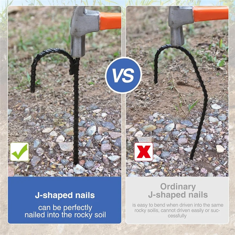 

LLCS-Durable 10Pcs Heavy-Duty J Hook Rebar Ground Stakes, Threaded Steel Bars For Outdoor Fence Stabilization