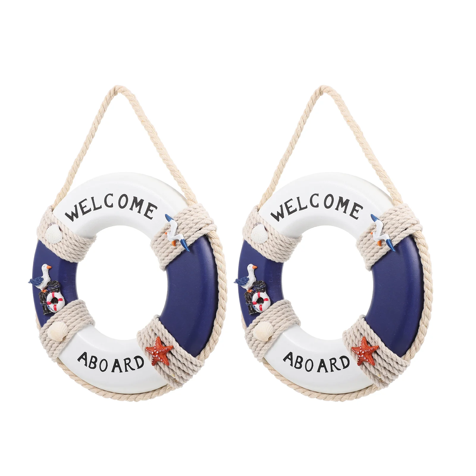 2 Pcs Decorate Wooden Life Buoy Emblems Ocean Eucalyptus Nautical Hanging Sign Garden Decors