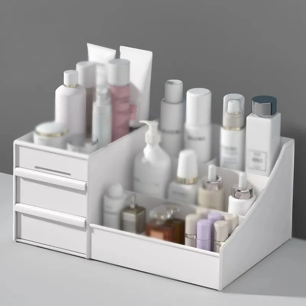 Makeup Desk Cosmetic Storage Box Organizer with Drawers for Dressing Table, Countertop, Bathroom Counter, Elegant Vanity Holder