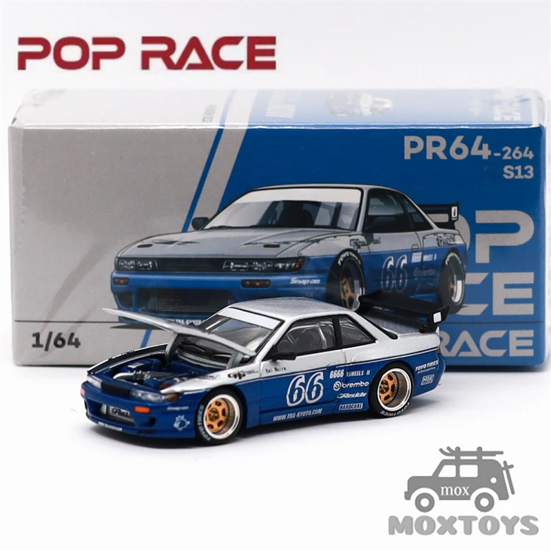

POP RACE 1:64 PANDEM SILVIA S13 MOONTECH BLUE no.66 Diecast Model Car PR640264