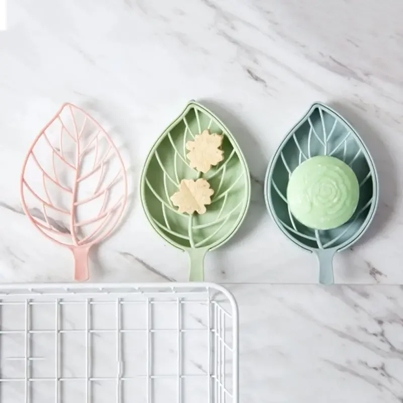 3 Colors Leaf Shape Soap Holder Non Slip Soap Box Toilet Shower Tray Draining Rack Bathroom Gadgets Soap Dish Tray Holder Baño