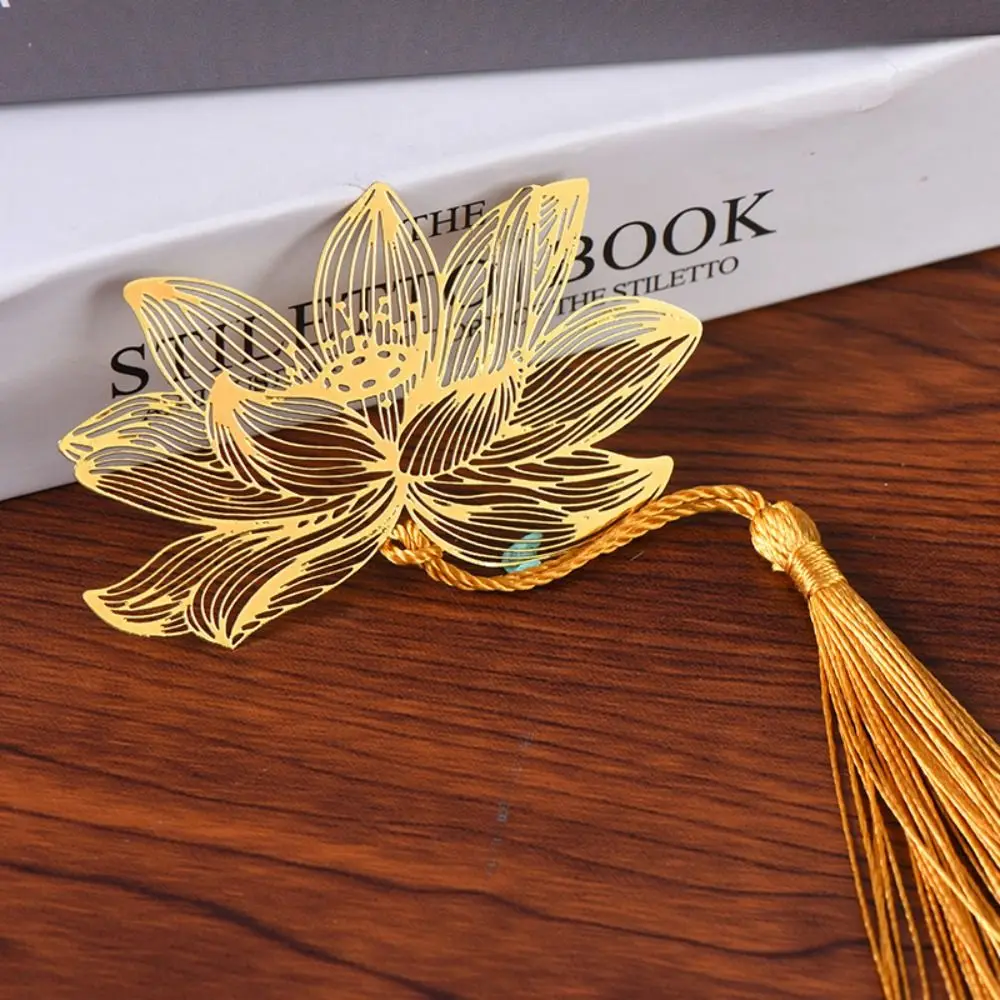태슬 속이 빈 책갈피 나뭇잎 정맥 중국풍 금속 책갈피 책 액세서리 연꽃 책 클립 학생 문구