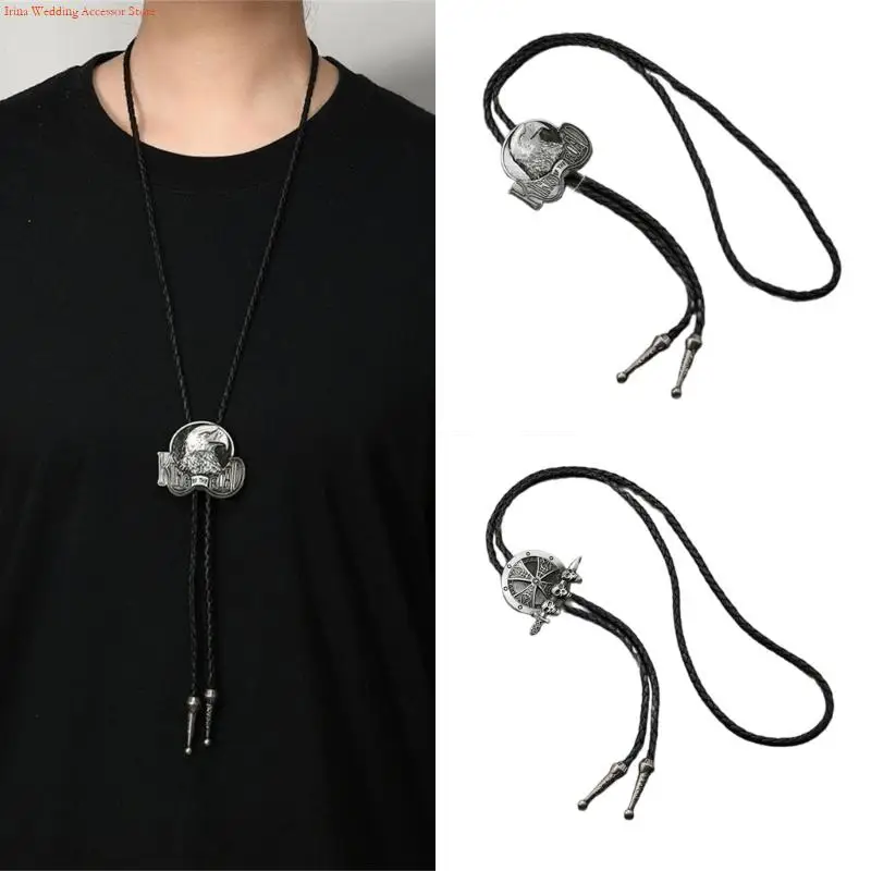 G92D Professional Men’s Skull Bolo Tie Necklace Lightweight PU Chain For Daily Wear