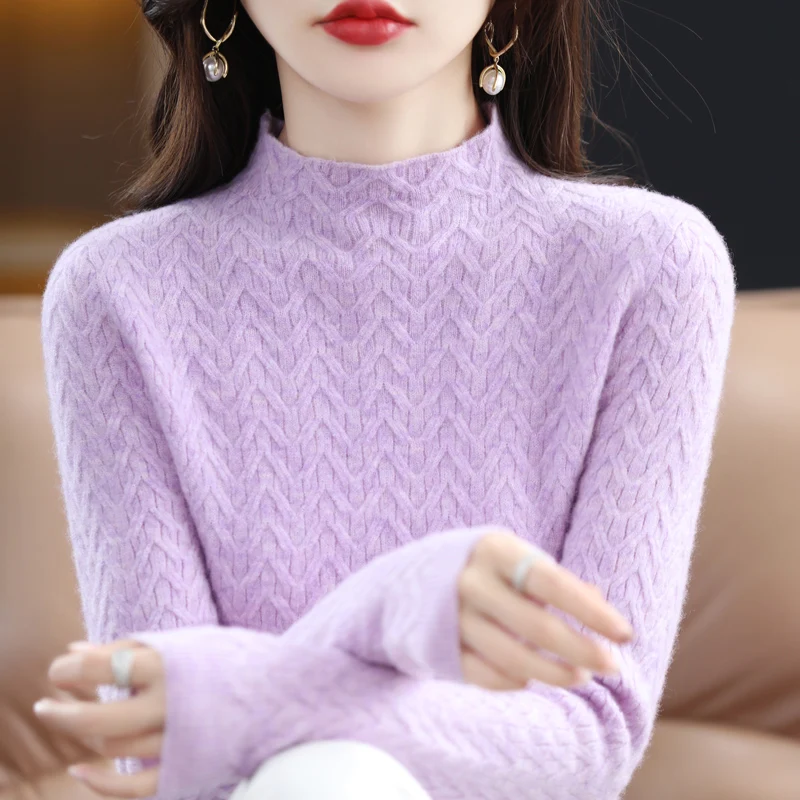 Women's half turtleneck sweater wave knit warm and comfortable simple women's autumn and winter sweater thick 4-color French new