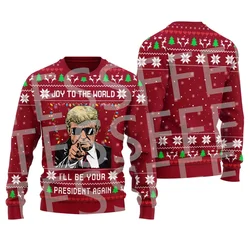 Santa Claus Knitted Sweater Xmas Trump Cartoon Vintage Retro Graffiti Gradient Long Sleeves 3DPrint Winter Pullover Harajuku V11