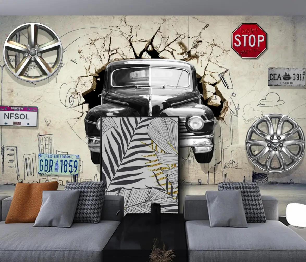 Custom Nordic retro car Photo Mural Art Wall Painting wallpapers for Living Room TV Background Wallpaper For Bedroom Walls 3D