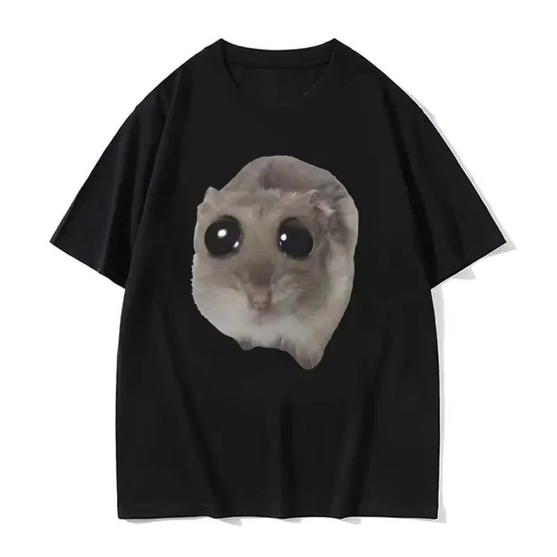 2026 Funny Sad Hamster Meme Cry BiG Eye Cute Mouse T Shirt Fashion Kawaii Clothes T-shirts  T-