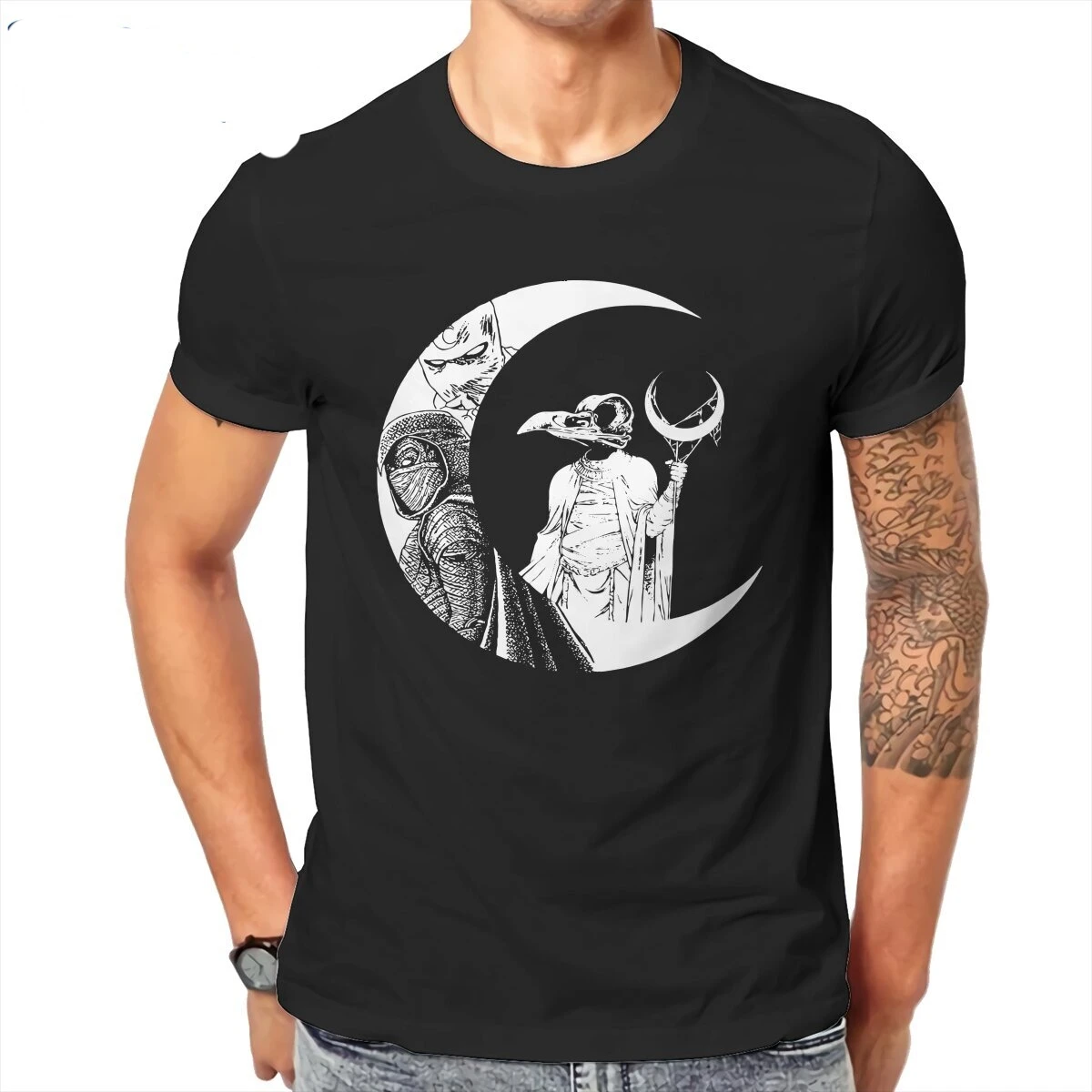 Men  Moon Knight Khonshu T Shirt  Pure Cotton Clothing Funny Short Sleeve Round Collar Tees Printed T-Shirts