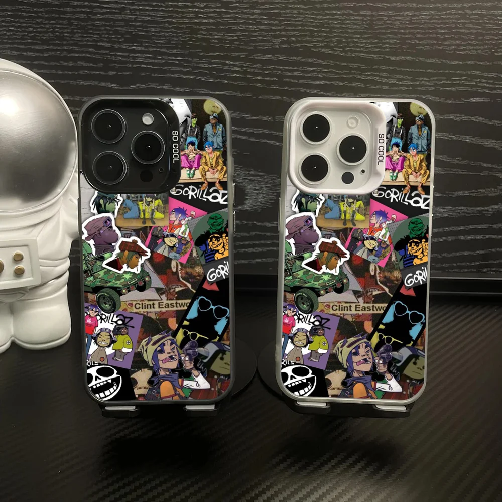 

G-Gorillaz Rock Band Cartoon Phone Case IMD Color Silver Shell For IPhone 16 15 14 13 12 Pro Max Plus