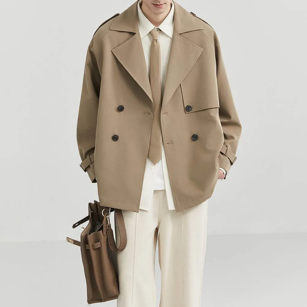 رجل الخريف معطف مزدوجة الصدر عادي رداء غير رسمية سترة موضة الأعمال في الهواء الطلق تنوعا البريطانية أفضل ملابس للرجال 2025 جديد