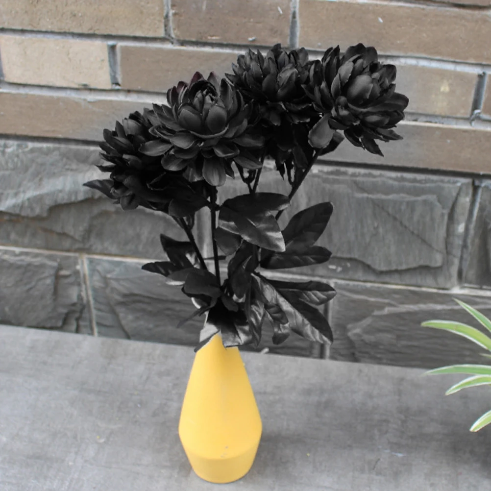 

12Pcs Black Artificial Dahlias Realistic Halloween Flowers Decor Day of The Dead Faux Floral Arrangement Autumn Decoration