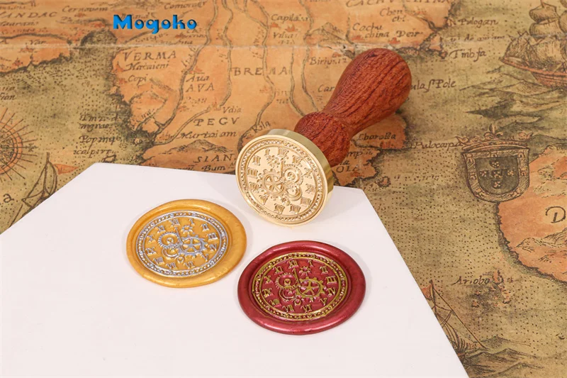 Mogoko 1 Pc High Quality Clock Rose Wax Seal Stamp With Rosewood Handle Sealing Stamps Invitation Cards Bouquet Decorative