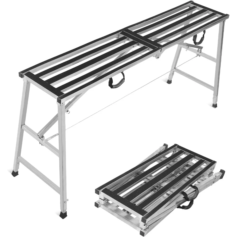 منصة سقالات قابلة للطي بارتفاع قابل للتعديل - سلم فولاذي محمول لإصلاح وصيانة المنزل، بطول 35-55 بوصة