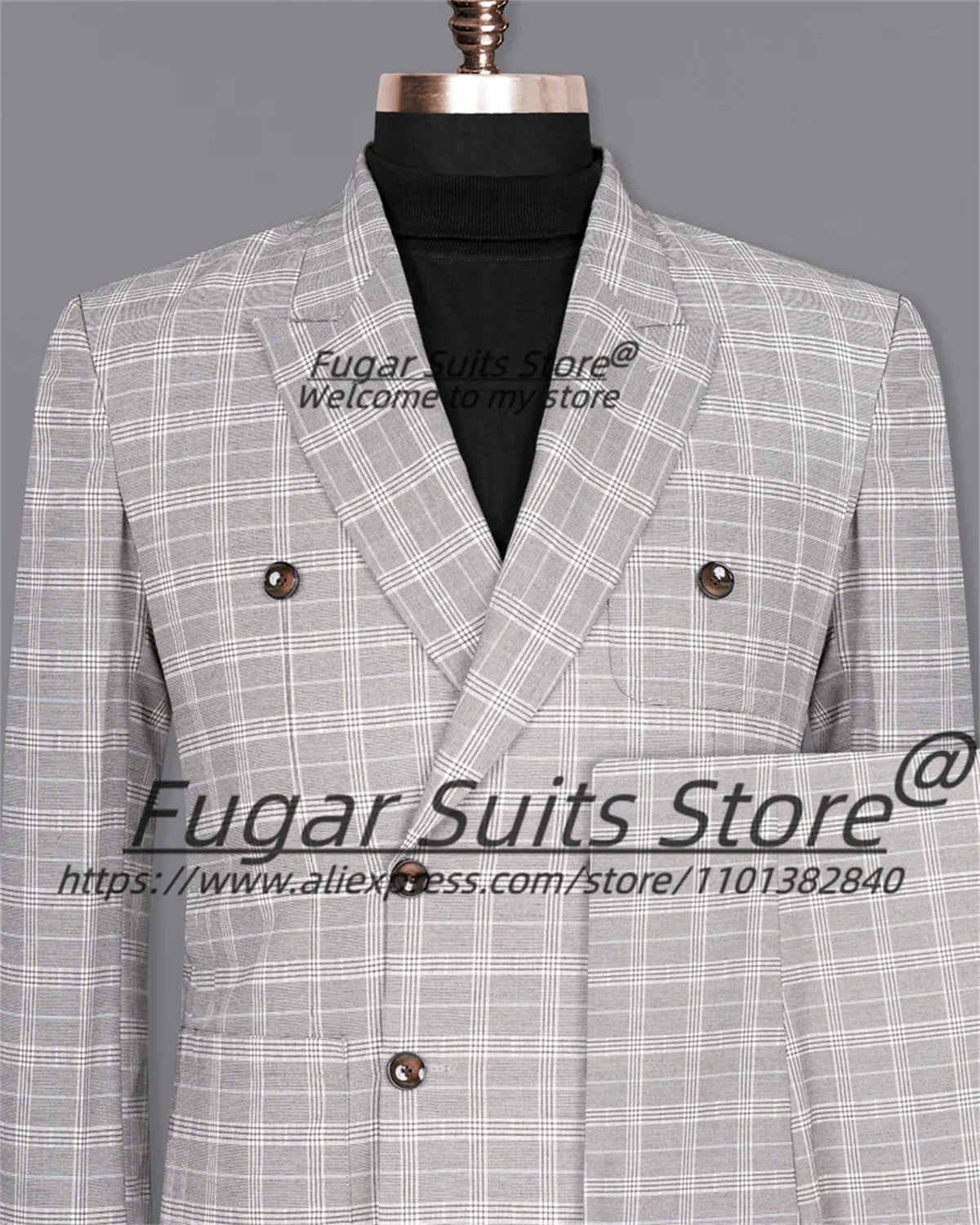 

Business Casual Plaid Men Suits Slim Customized Groom Formal Prom Tuxedos 2 Pieces Sets Double Breasted Male Blazers Ropa Hombre