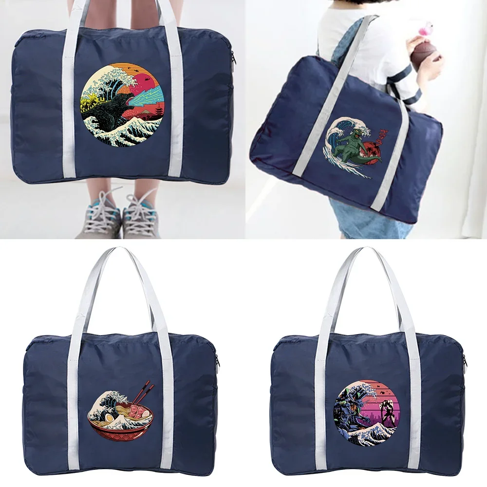 Luggage Travel Bags Nylon Unisex Foldable Water Proof Large Capacity Bag Wave Series Printing Women New Handbag Men Travel Bags