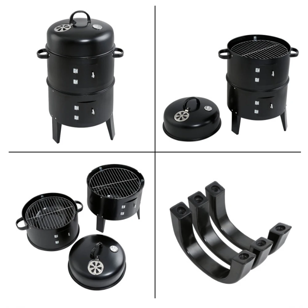 

Вертикальная угольная коптильня со встроенным термометром, гриль-коптильня для барбекю с вентиляционным отверстием, 2 двери доступа для приготовления пищи на открытом воздухе