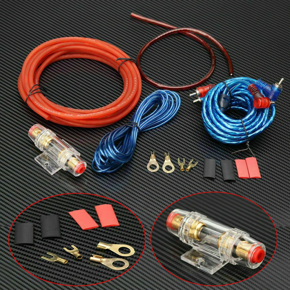 Kit de câblage d\'amplificateur de puissance de voiture, médailles de caisson de basses audio, câble d\'alimentation RCA, fusible, câblage de fil