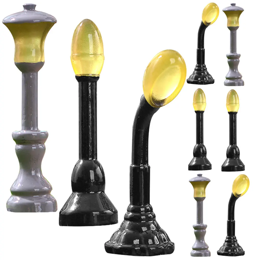 

9pcs Glow Street Light Ornaments Mini Resin Decor Landscape Gardening Model Post Mini Street Light Model Tiny House Micro