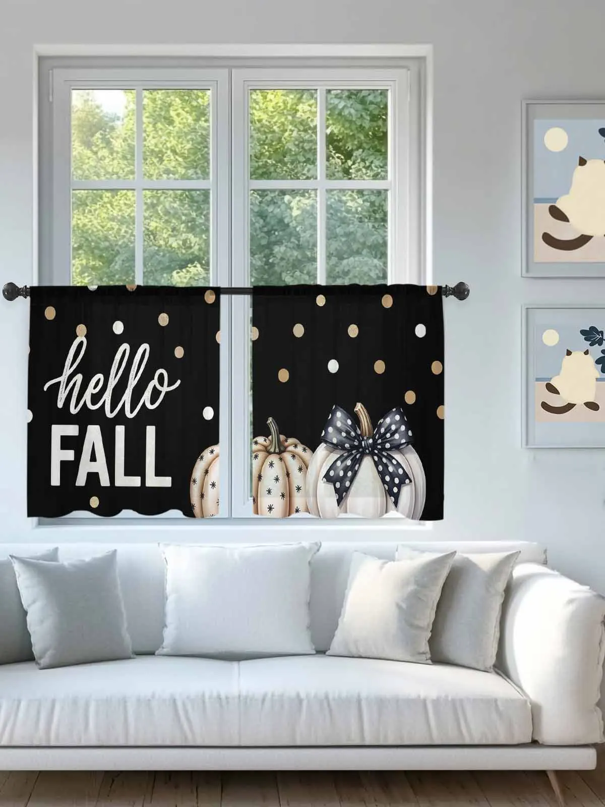 

Прозрачные шторы из вуали с надписью «Hello Fall Тыква в горошек» для гостиной, оконные шторы для спальни, кухни