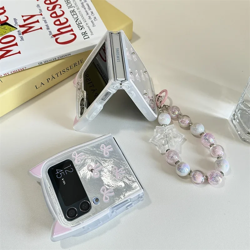 Rosa Bowknot bunte Kette Telefon hülle für Samsung Galaxy Z Flip 6 5 4 3 Schutzhülle für ZFlip4 ZFlip5 ZFlip6 Hülle