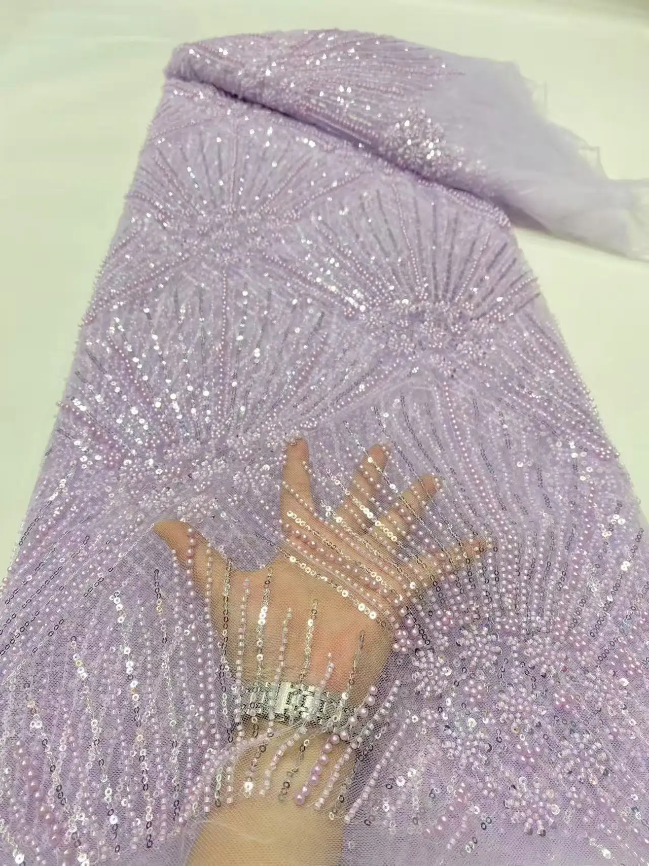 High-End Luxury French Embroidery Heavy Groom Beads Lace Fabric Sequins 5 Yards High Quality Materiel for Party Dresses