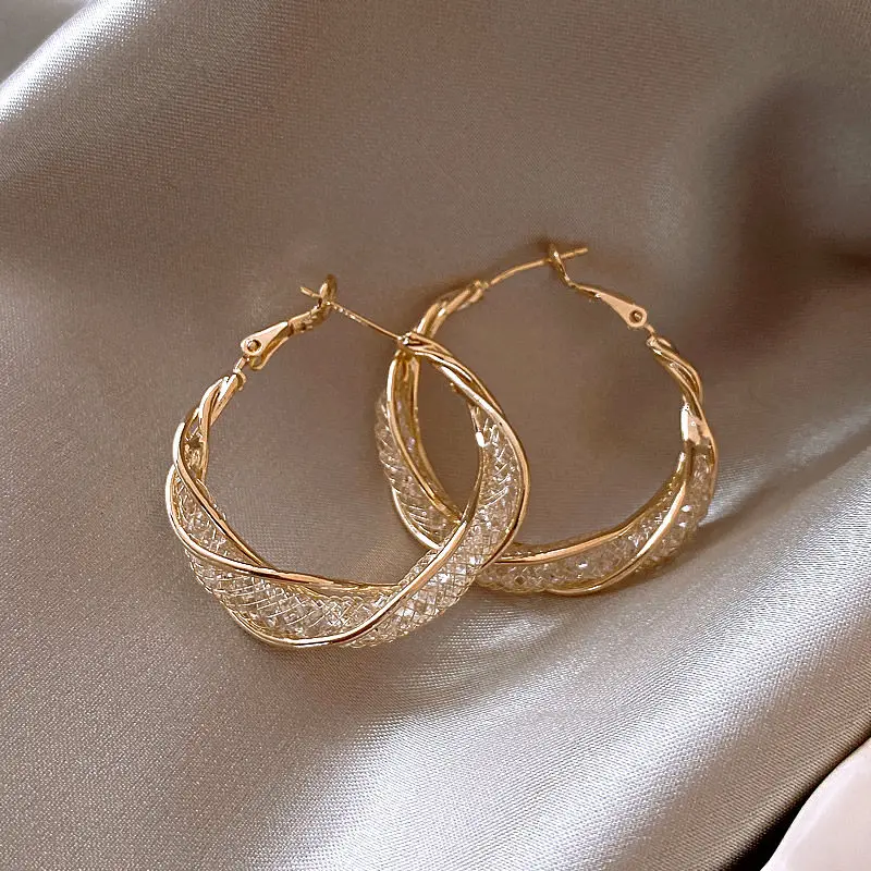 Metallgeflecht-Eingelegte Künstliche Kristall-Ohrringe in Unregelmäßiger Runder Form, Luxus-Schmuckzubehör für Damen, Trendige Party-Accessoires 2026 – Detail 5